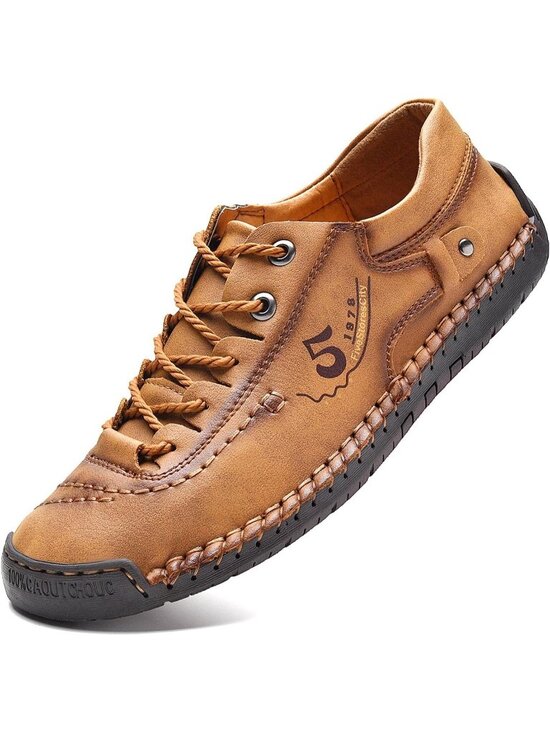 ?Mens Brown Casual Sneakers Walking Shoes Hand Made Leather Dress Flats Shoes